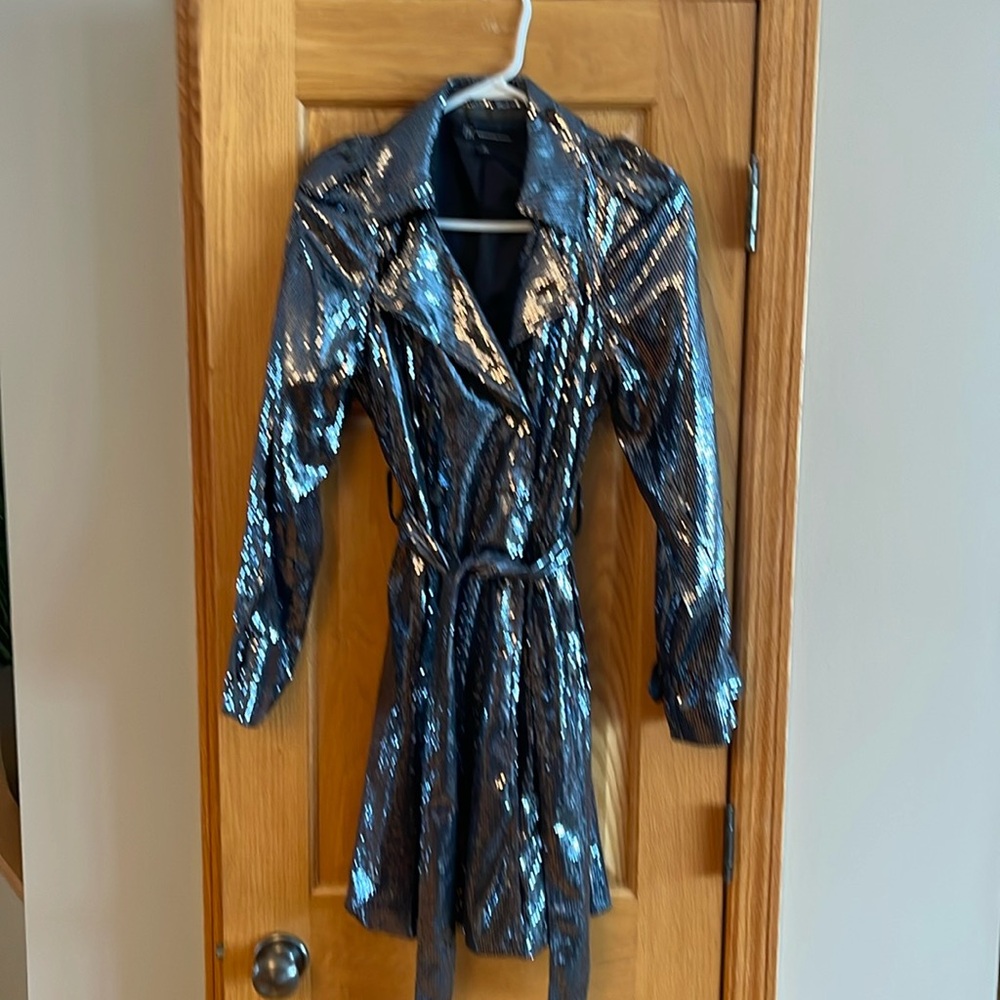INC Black Sequined Trench Coat
